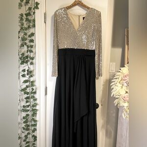 Silver and black a line dress.